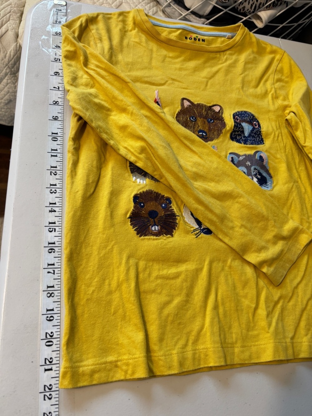 Mini Boden Kids Yellow Tee Size 10 Embroidered Woodland Forest Cottagecore Kid - Picture 13 of 13